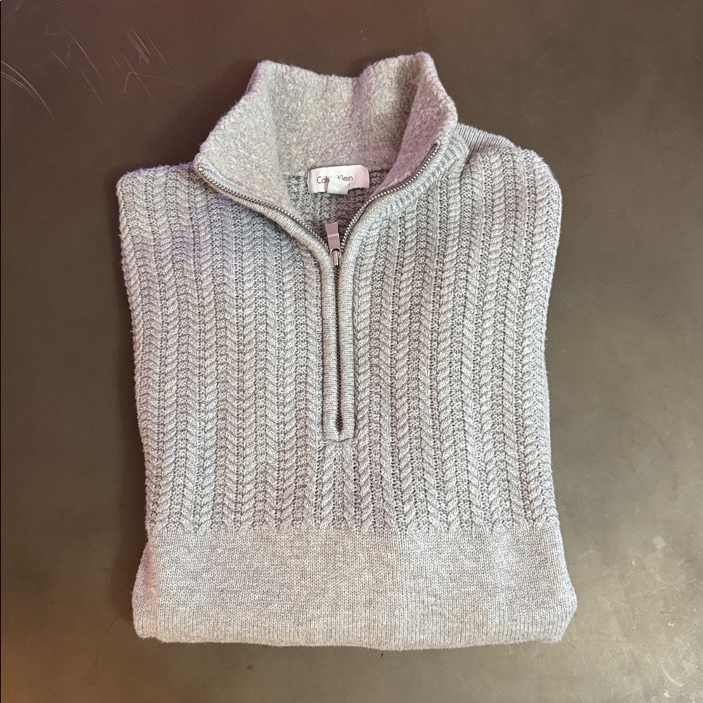 Calvin Klein Light Gray Zip-Up Turtleneck Sweater - Picture 2 of 4